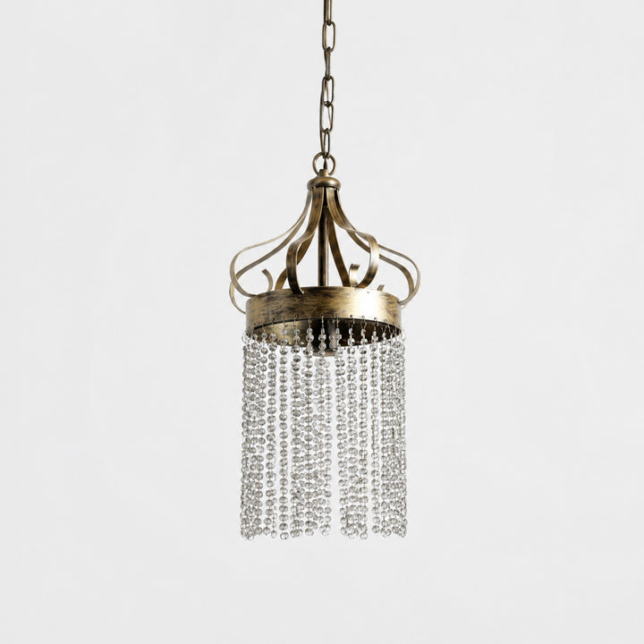 Antique brass pendant light with clear crystal bead strands