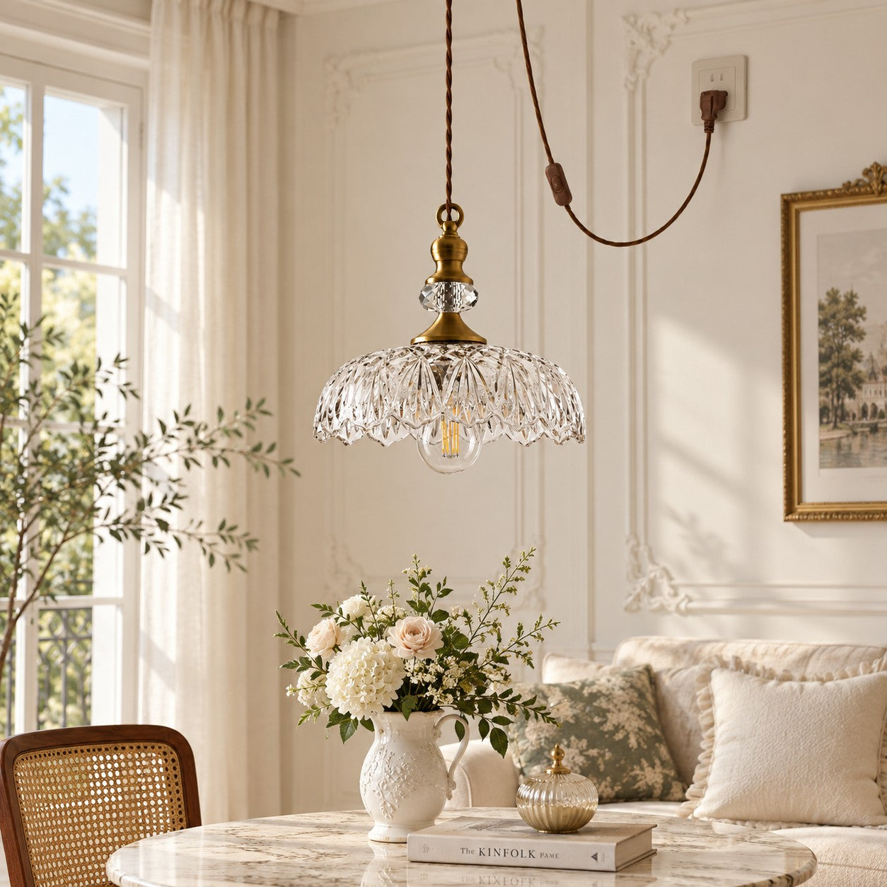 Verdoma Blumen-Glaspendelleuchte mit Stecker