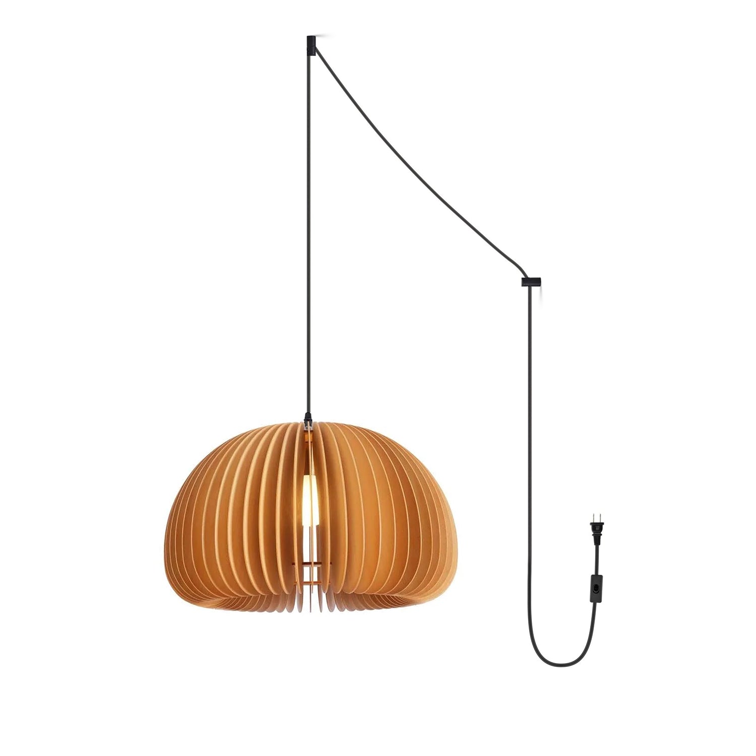 Rounded Wood Slat Swag Pendant Light