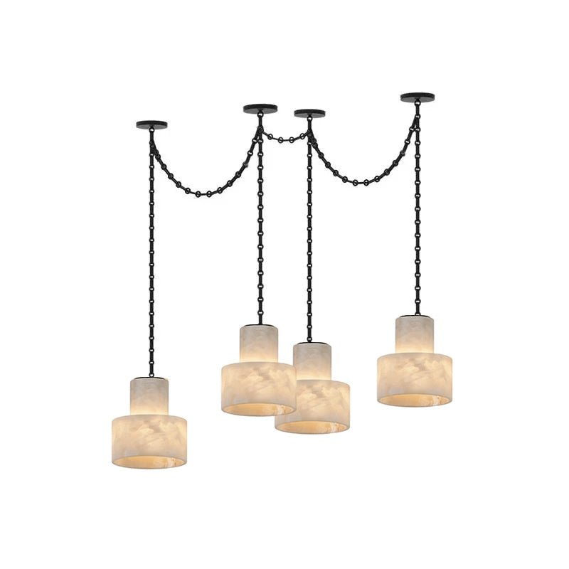 Black Metal Alabaster Frosted Shade Hardwired Chandelier