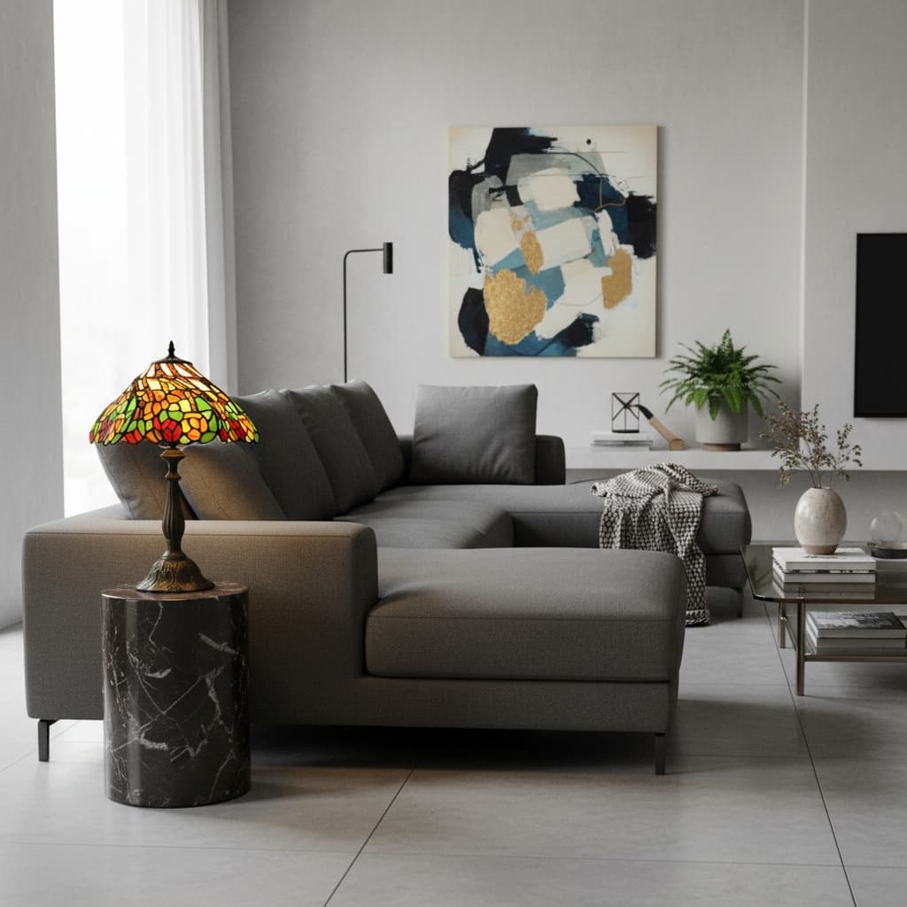 TF Sorenia Elegant Stained Glass Lamp - Handcrafted Tiffany Table Light for Home Interiors