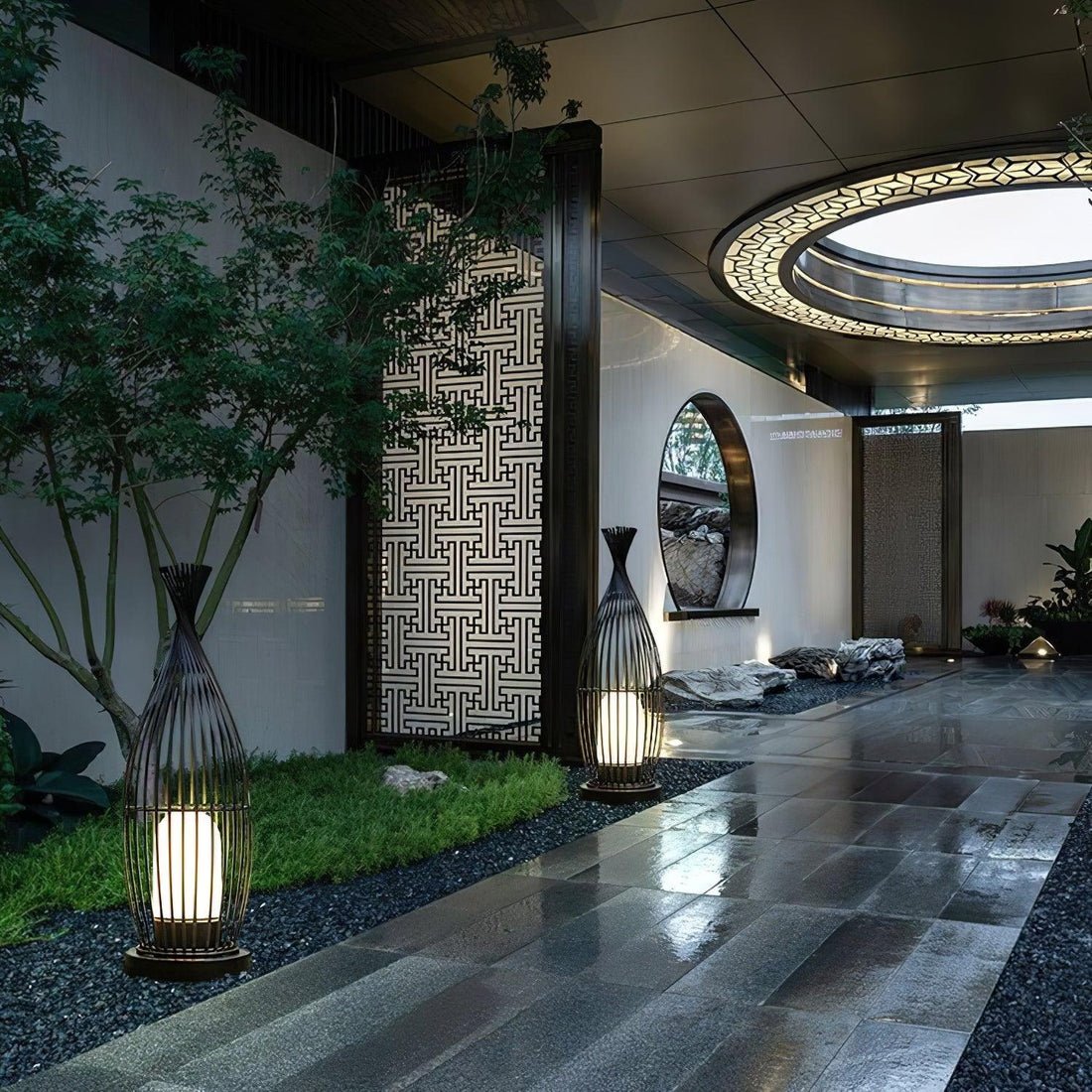 Modern Lantern Light - Spherical Striped Ambience Lamp for Outdoor