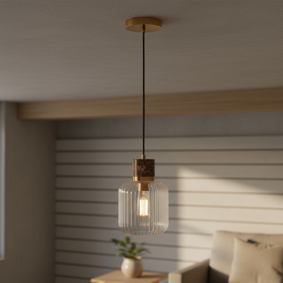 Korlisse Natural Stone and Glass Pendant Light – Stylish Lamp for Lounge or Living Room
