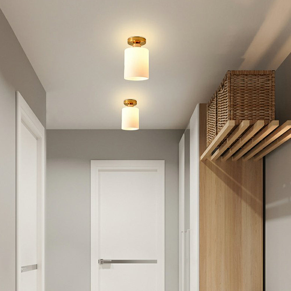 Chic Gold Ceiling Light - Mini Glass Striped Shade Lamp for Hallway