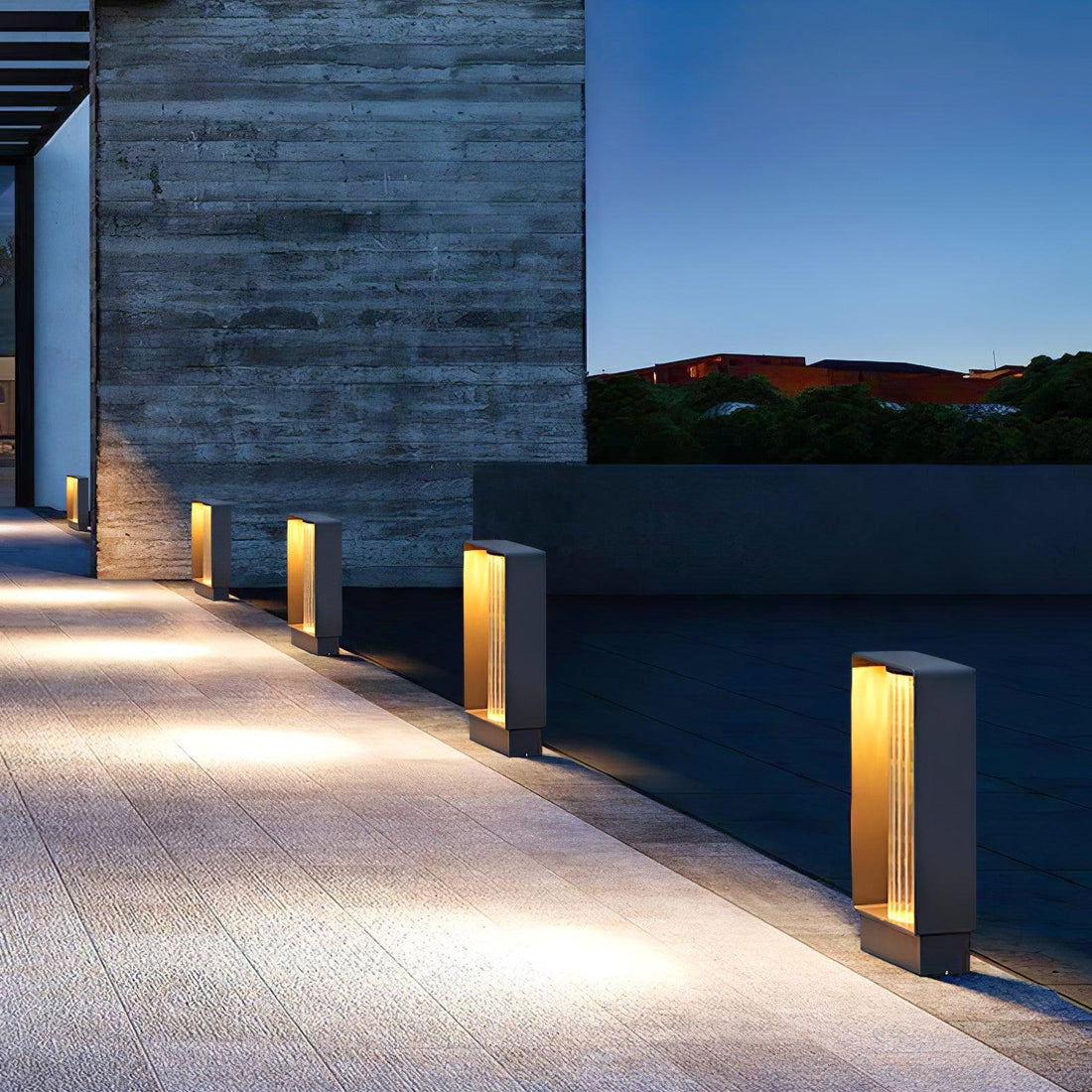 Frame Outdoor Post Lamp - Resilient Striped Glass Lamp for Driveway