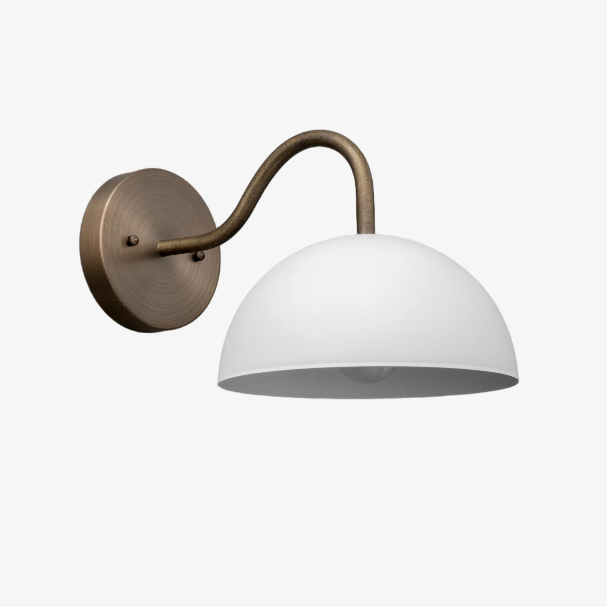 Curva Metal Industrial Wall Sconce - Curved Brass Arm - Hammered Dome Light Fixture