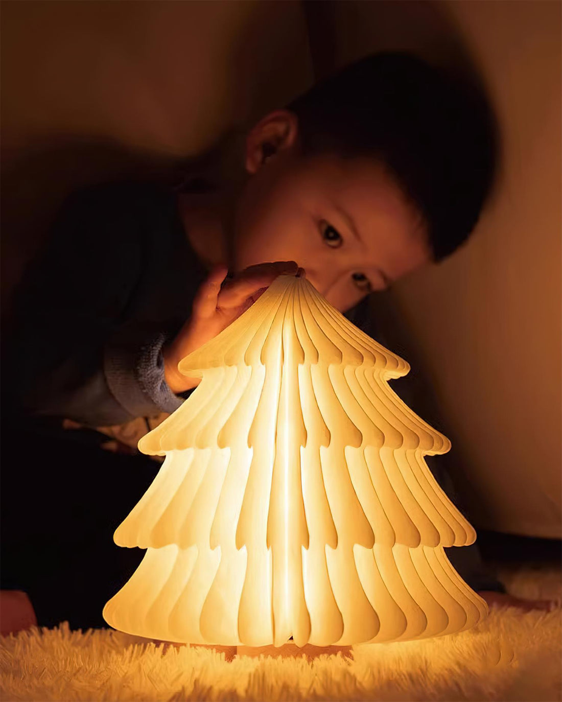 Faltbare Weihnachtsbaum-Tischlampe – LED-Licht aus Holz für das Wohnzimmer