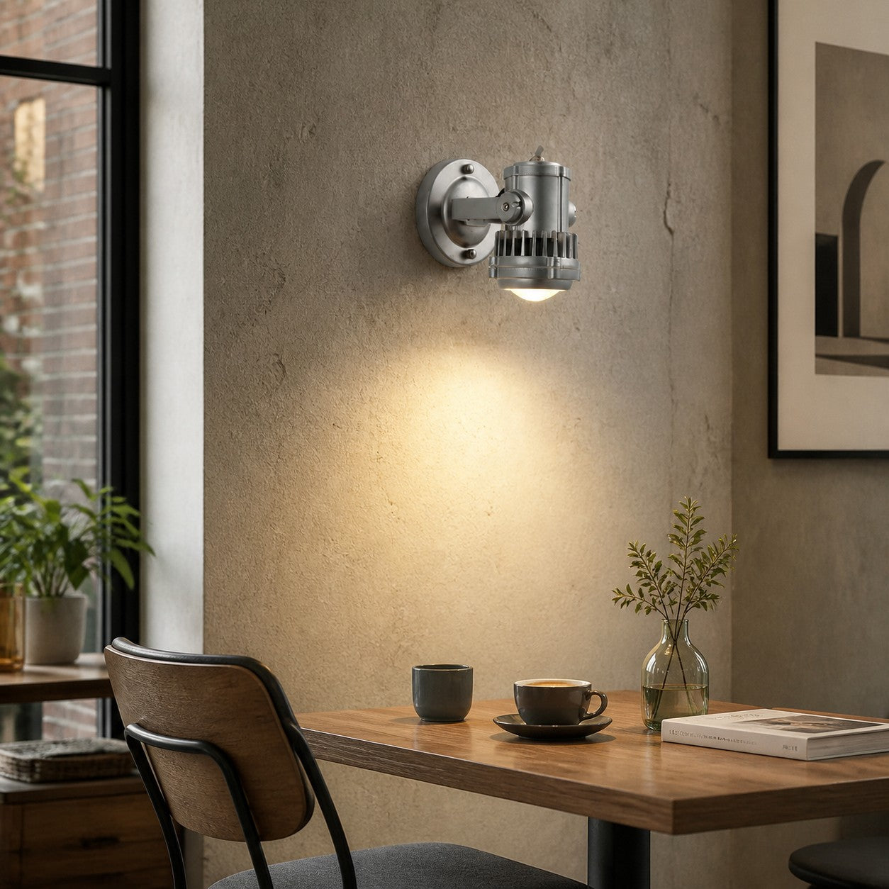 Brushed Silver Industrial Spotlight Wall Sconce