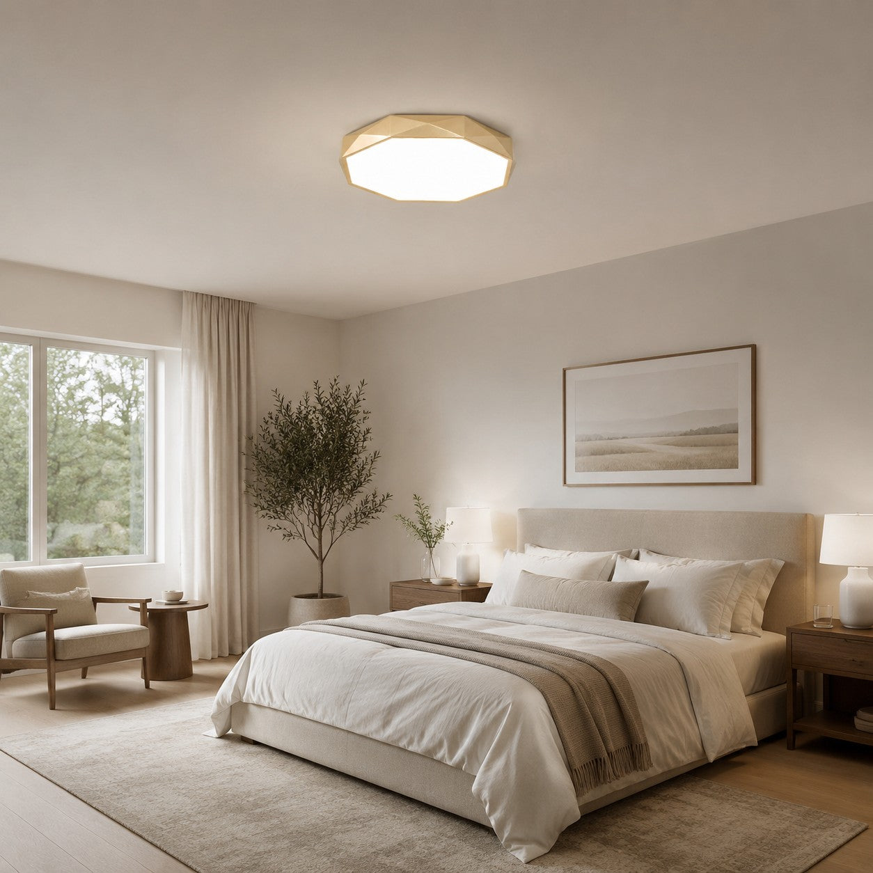 Faceted Gold Geometric LED Flush Mount Ceiling Light
