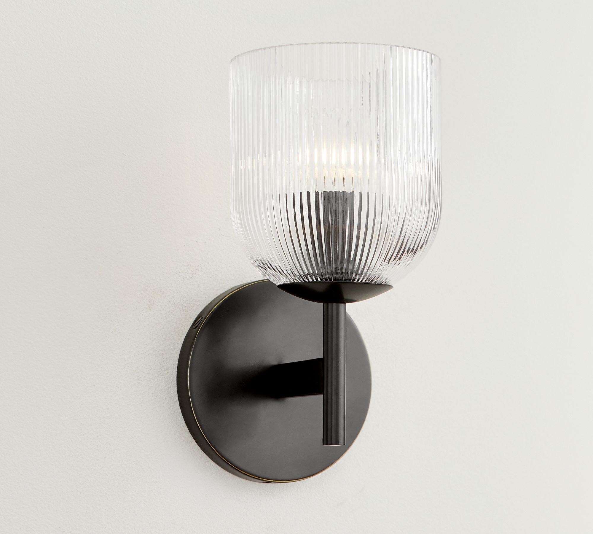Bravira Ribbed Glass Sconce - Metal Wall Light with Clear Glass Shade