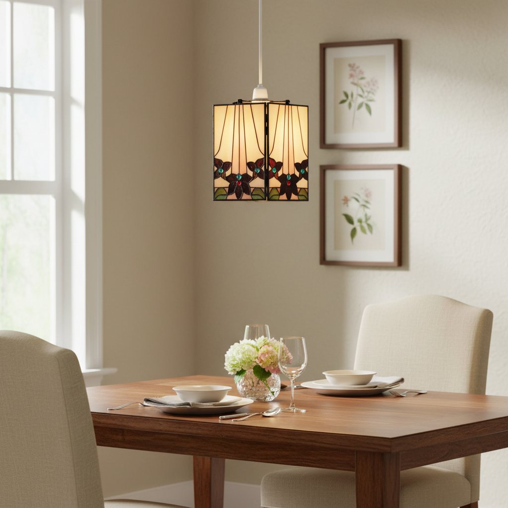 TF Camillo Mosaic Tiffany Glass Pendant Light - Square Lantern Shade - Artisan Home Décor Accessory