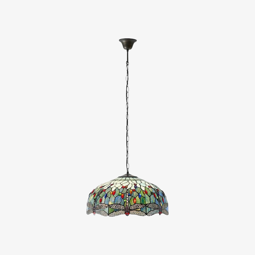 TF Dragonfly Tiffany Pendant Light – Art Nouveau Stained Glass Pendant for Living