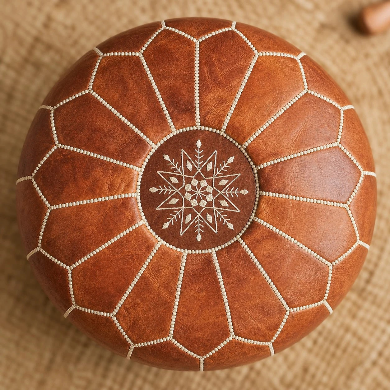 brown Moroccan pouf stitched detail