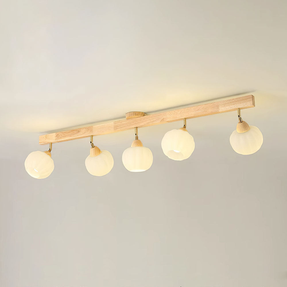 Cream Wood Track Light - Modern Ball Ceiling Light for Living Room