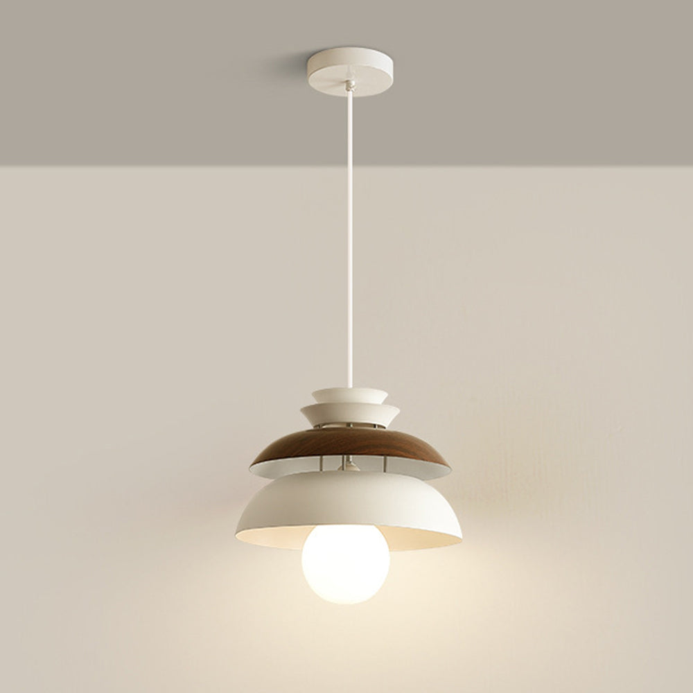 Modern Dome Pendant Light - Metal Wood Grain Fixture for Dining Room