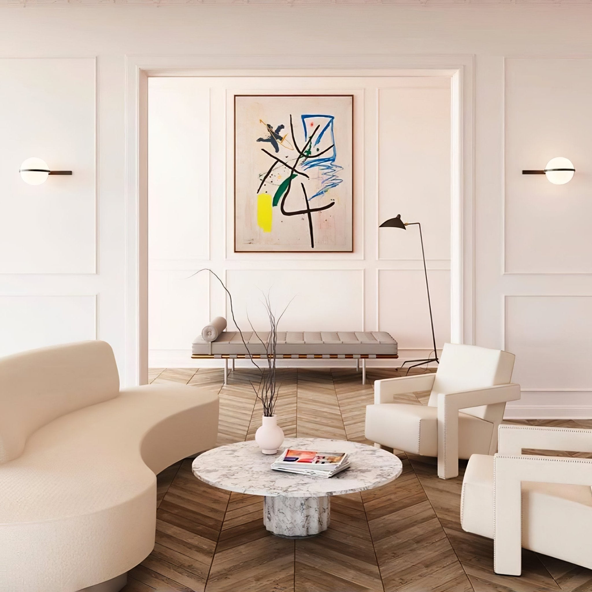 Modern Metal Wall Light - Black Frame Glowing Sphere Lamp for Garden