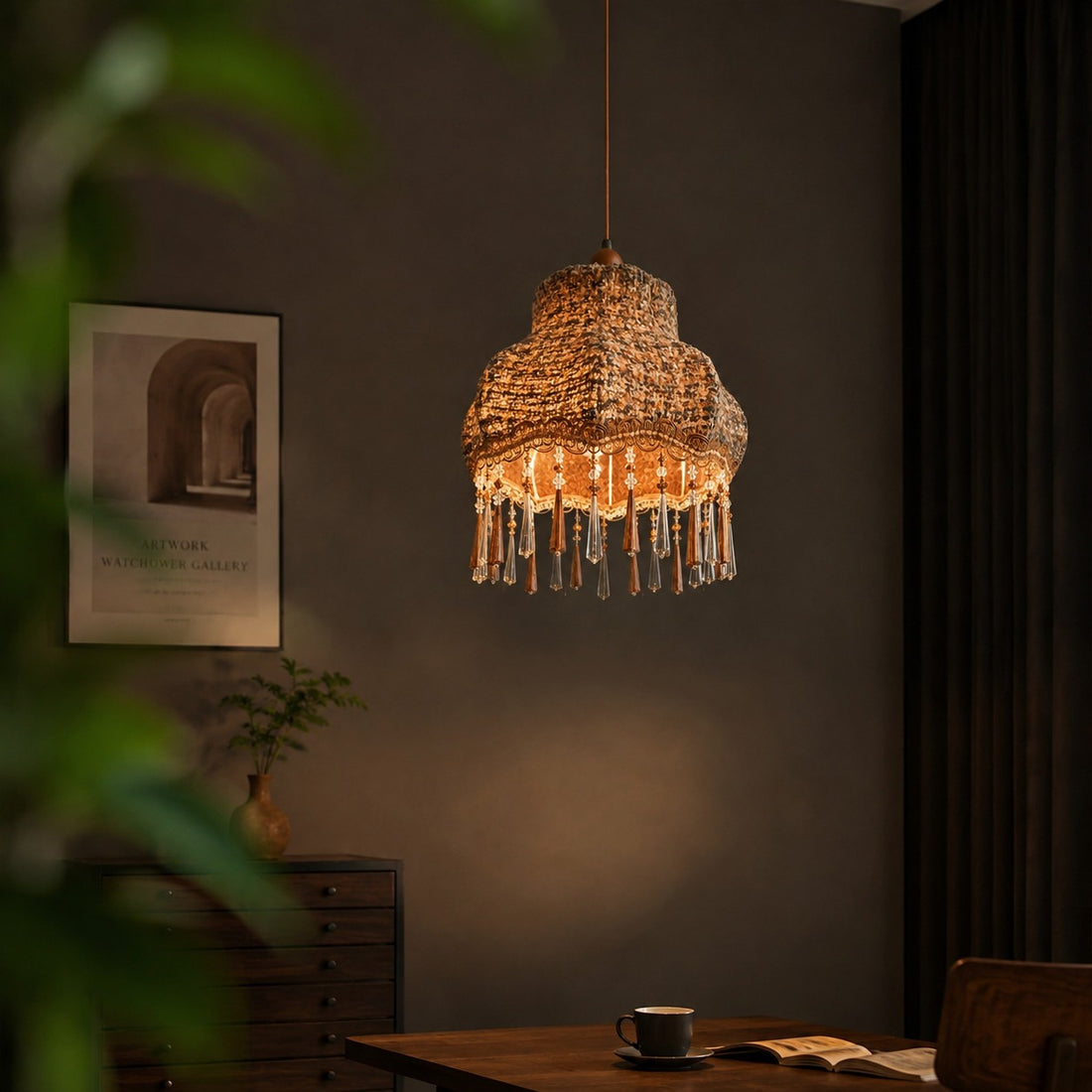 Vintage Fabric Fringe Pendant Lamp