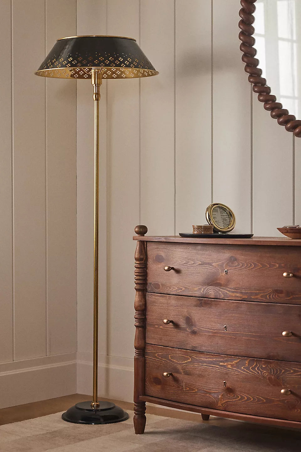 Auriglow Brass Floor Lamp - Enameled Perforated Space Age Bedroom Lamp