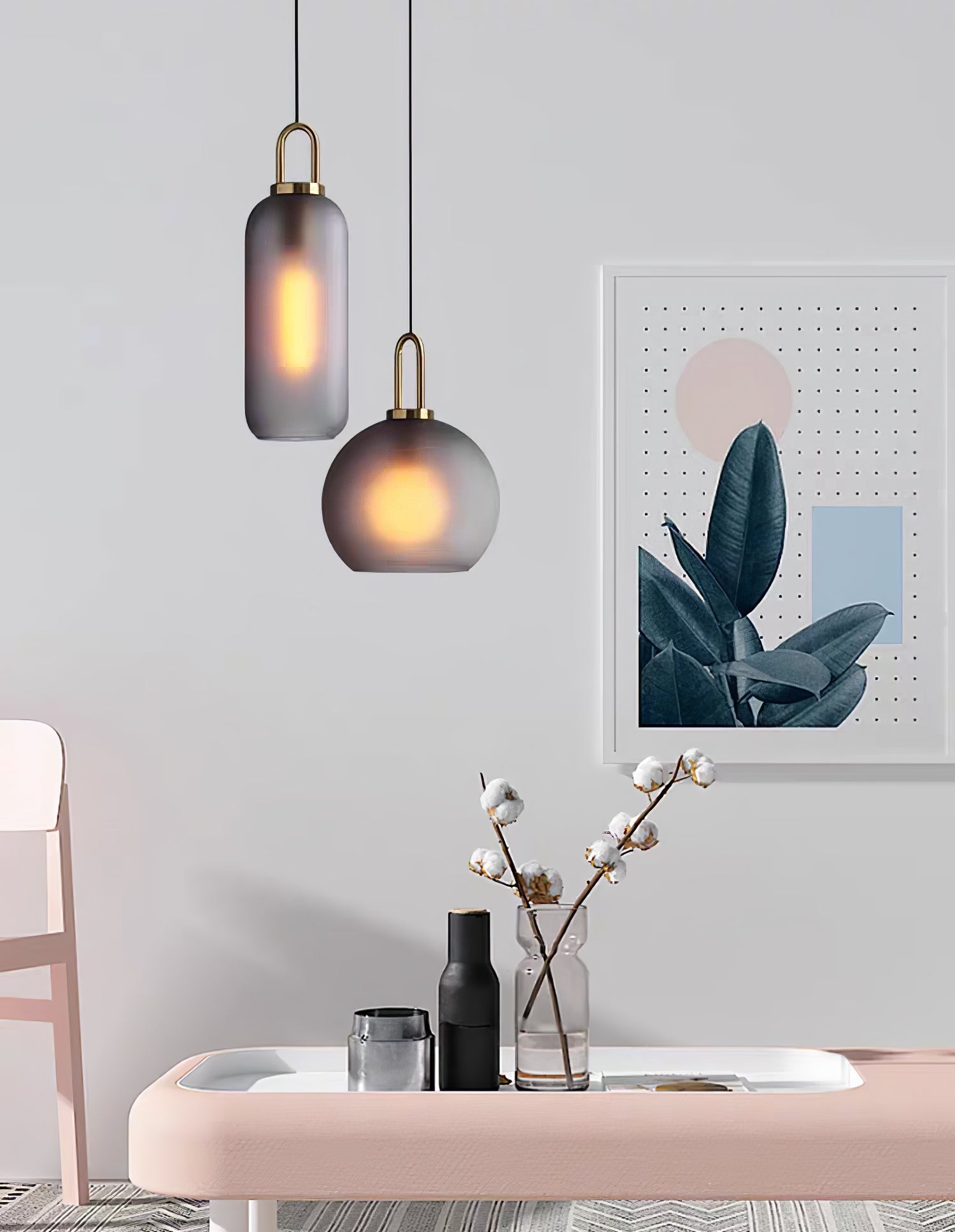 Kupferbeschichtete Glas-Plug-in-Hängeleuchte mit Kabel