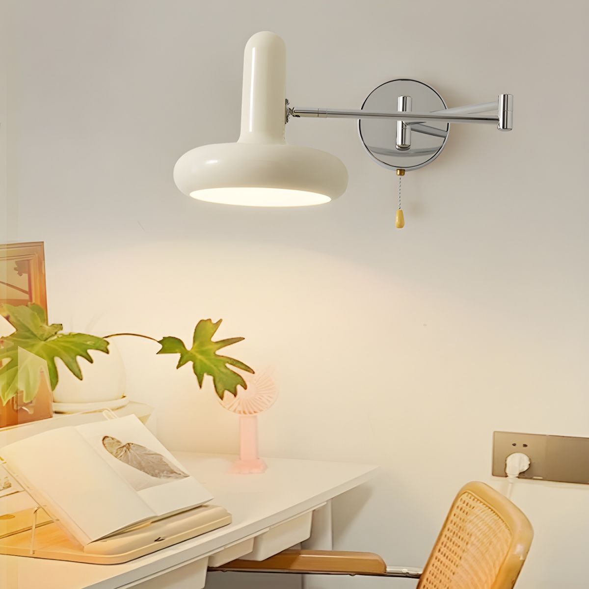 Swing Arm Wall Lamp - Retro White Adjustable Reading Light