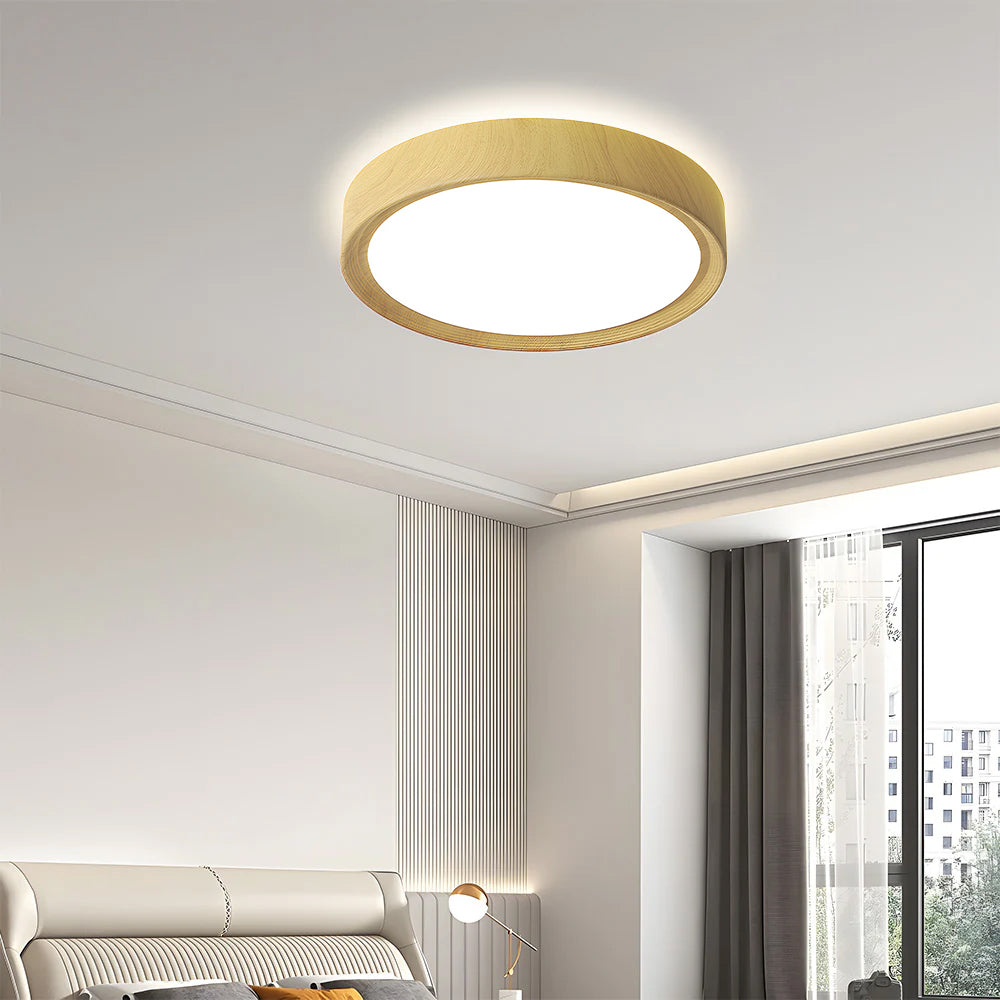 Runde LED-Deckenleuchte - Modernes holzfarbenes Eisendesign für den Flur