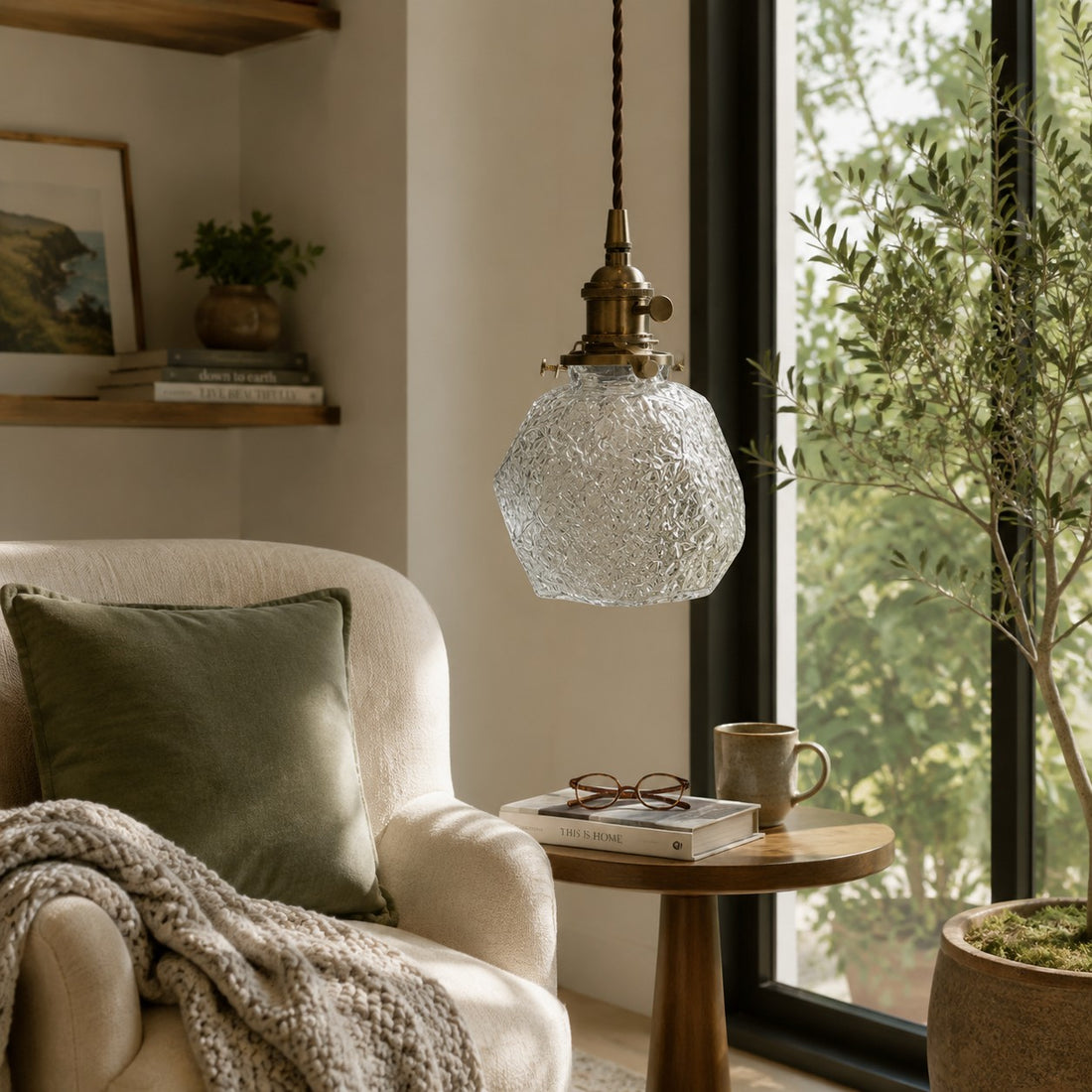 Vintage faceted glass pendant light