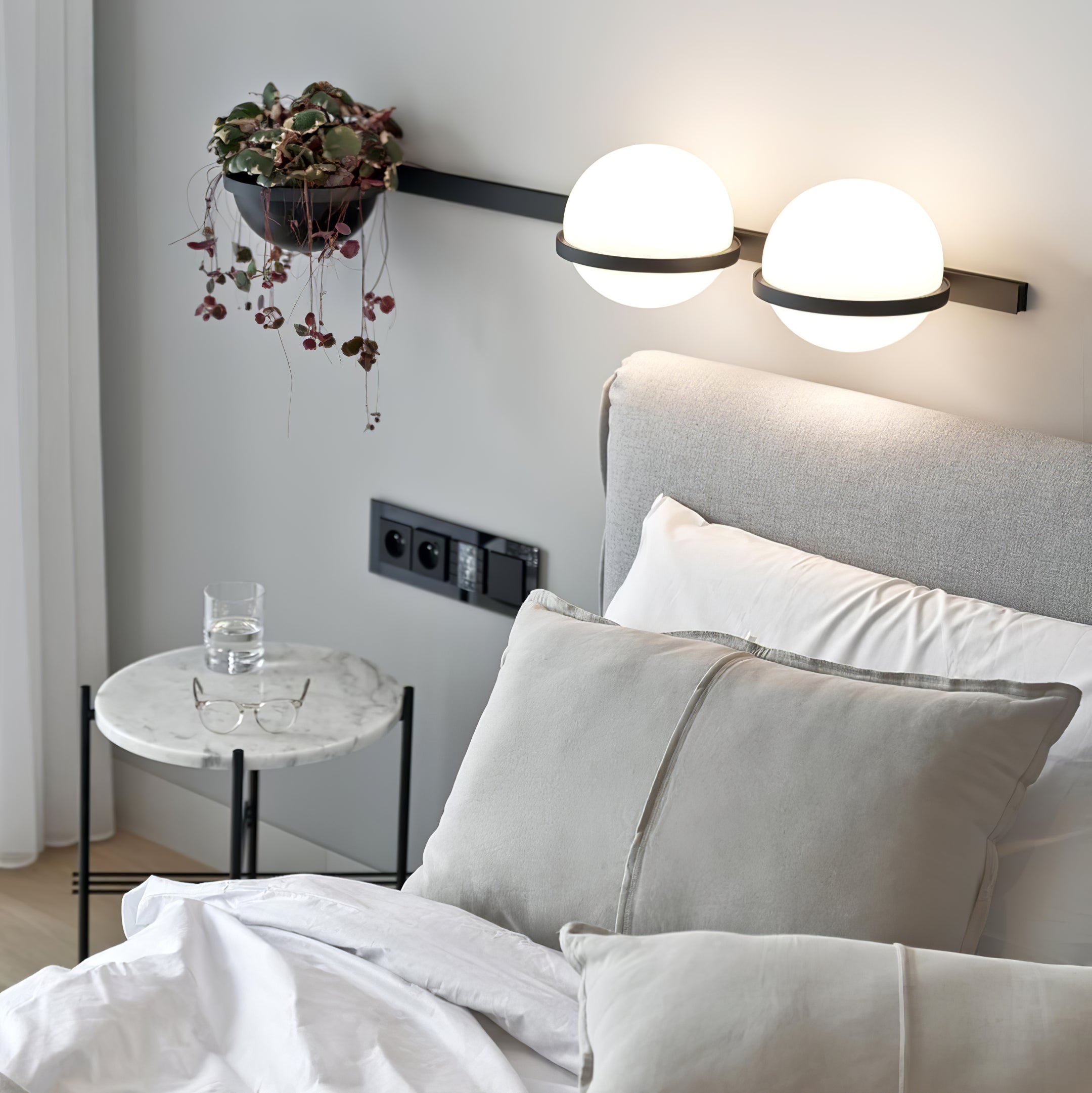 Modern Metal Wall Light - Black Frame Glowing Sphere Lamp for Garden