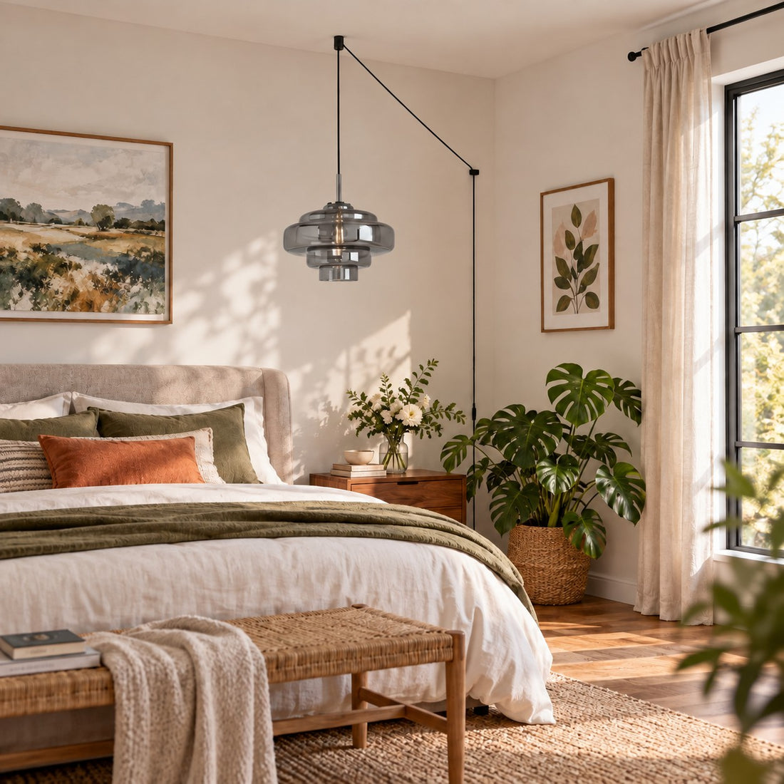 Koloro Millie Glas-Pendelleuchte mit Stecker - Retro-Pendelleuchte in bunten Farben für moderne Innenräume