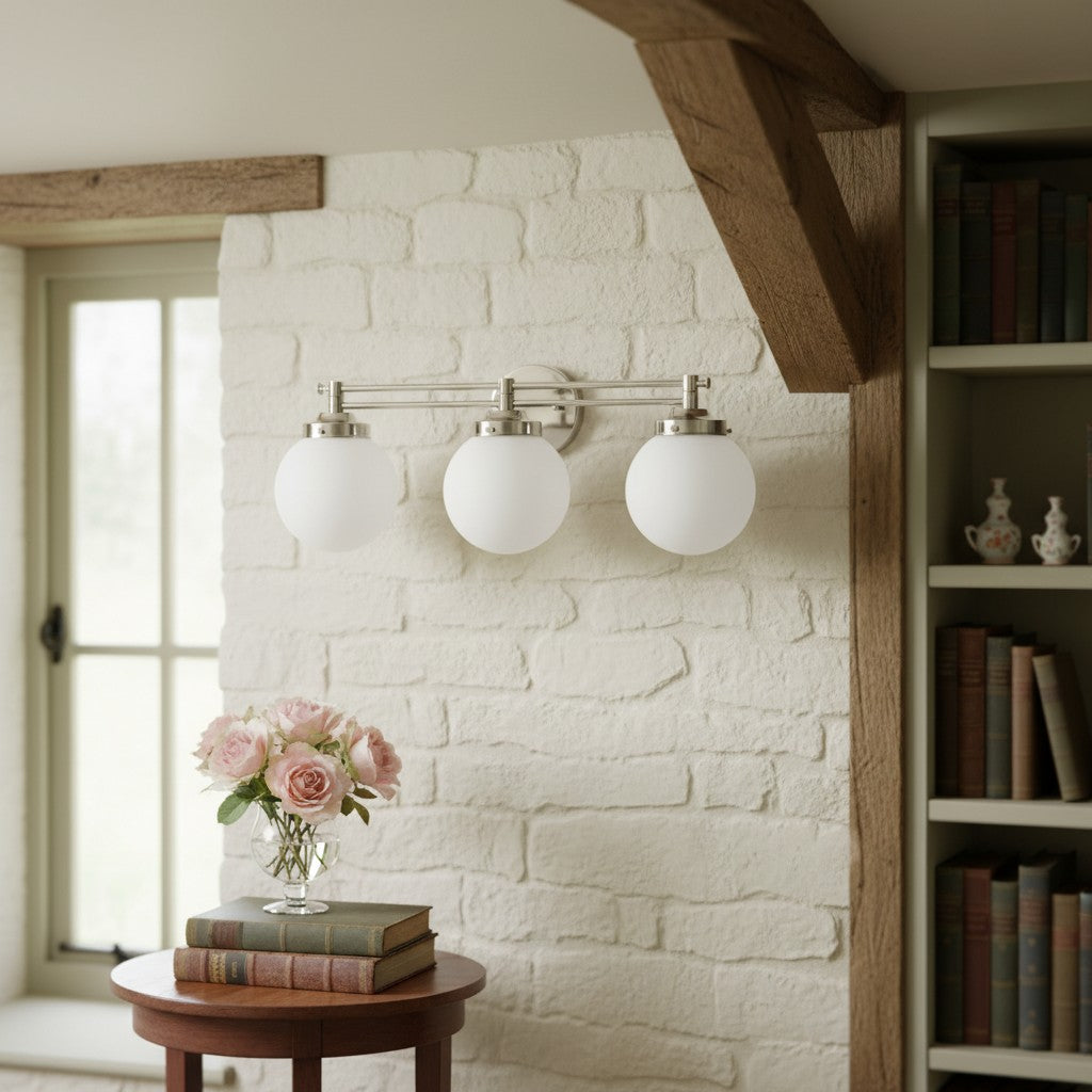 Glorica Glass Contemporary Vanity Light - 3 Light Globe Bathroom Fixture Opal Glass