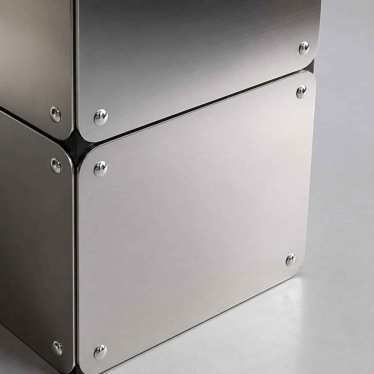 Close view of the brushed metal lamp base and fasteners