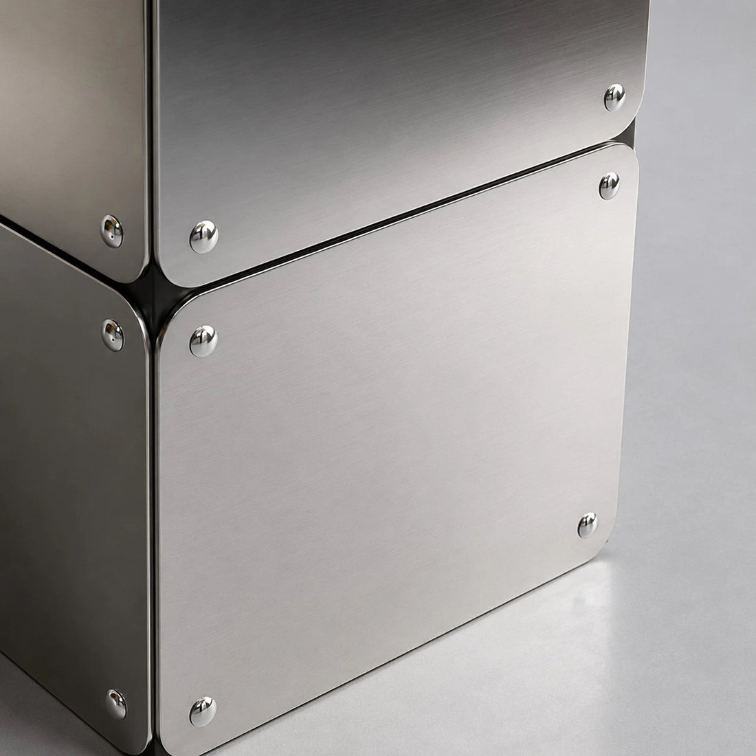 Close view of the brushed metal lamp base and fasteners