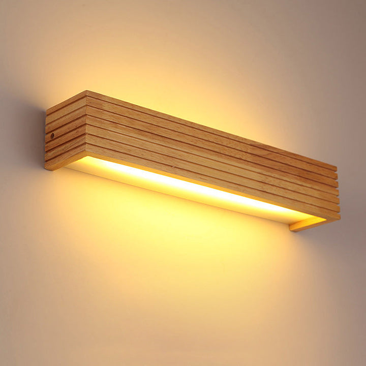 Natural Wood Frame Wall Light - Rustic LED Bathroom Mirror Sconce