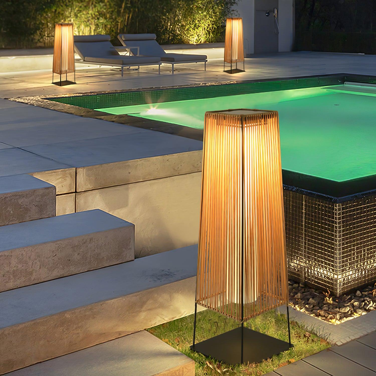 Plastic Rattan Outdoor Post Light - Solar Post Lamp Ideal