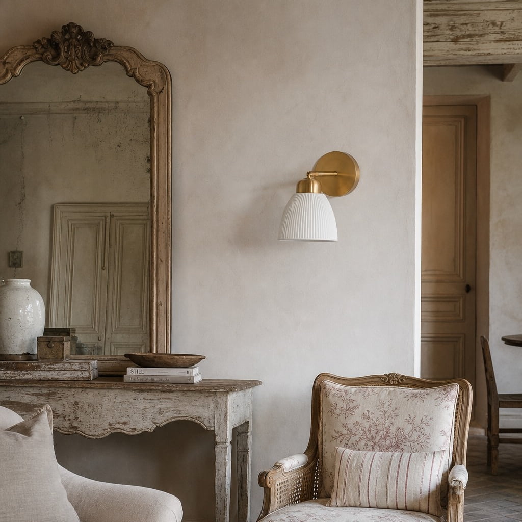 White Ceramic and Brass Adjustable Wall Sconce