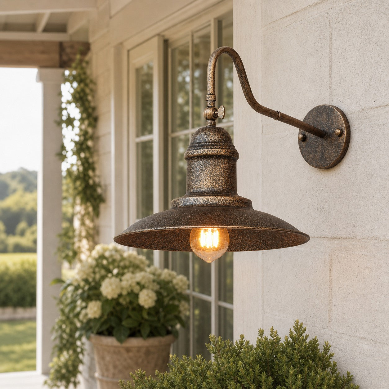 Rustic Adjustable Outdoor Wall Sconce with Bell and Cone Shade Options