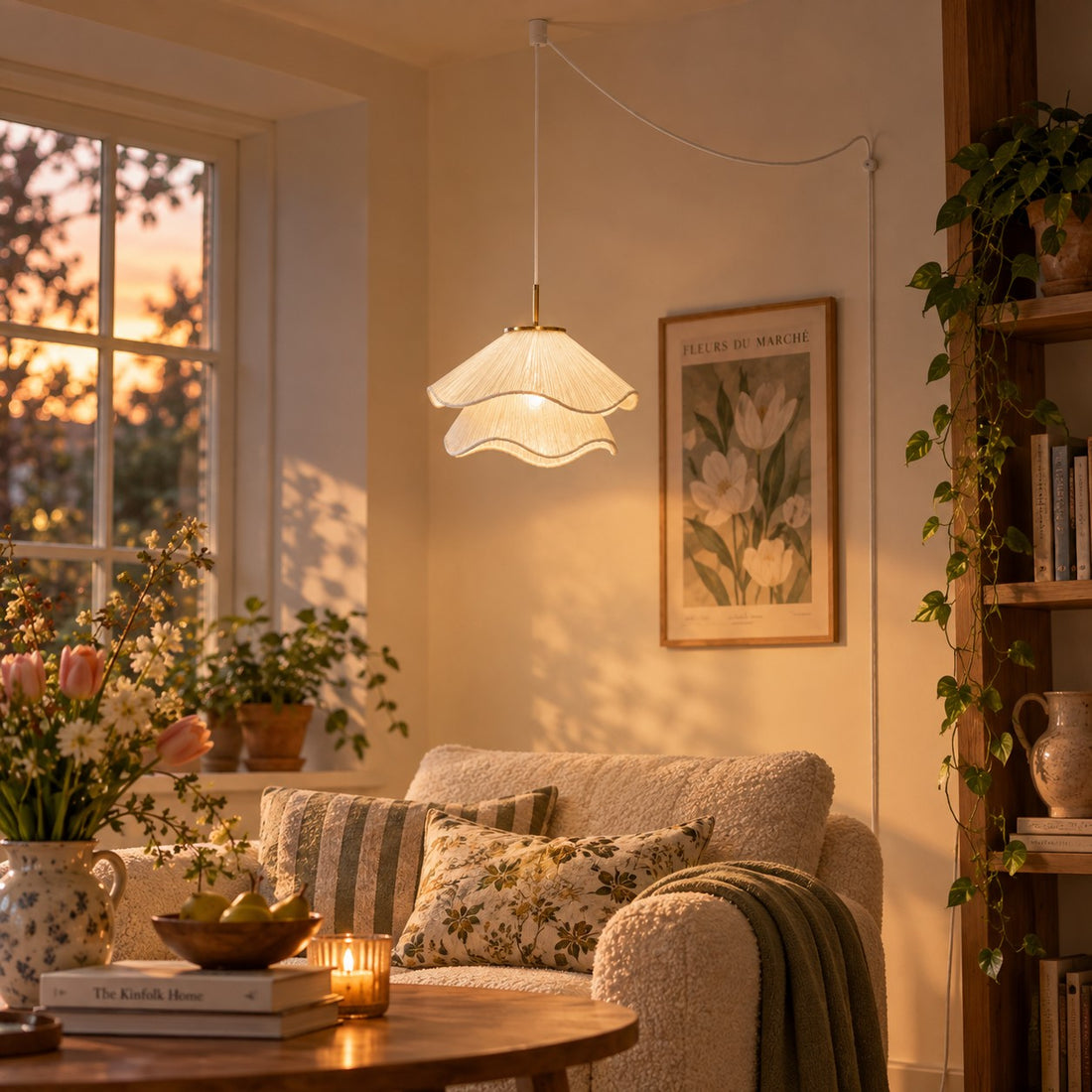 Plug-in-Pendelleuchte mit mehrlagigem plissiertem Stoff