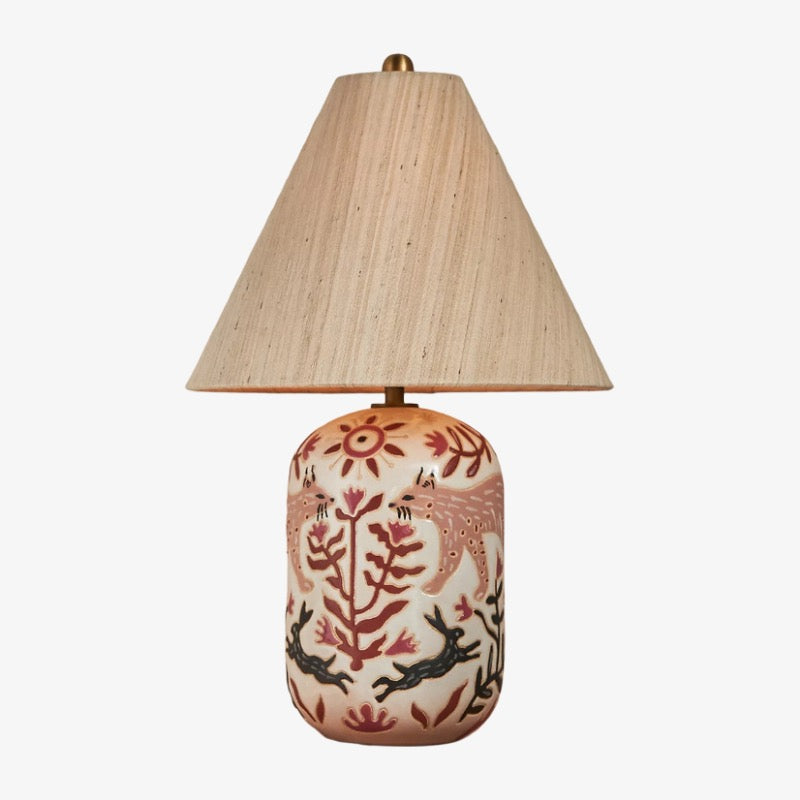 Ceruna Ceramic Table Lamp - Tapered Linen Shade Wax Resist for Bedroom