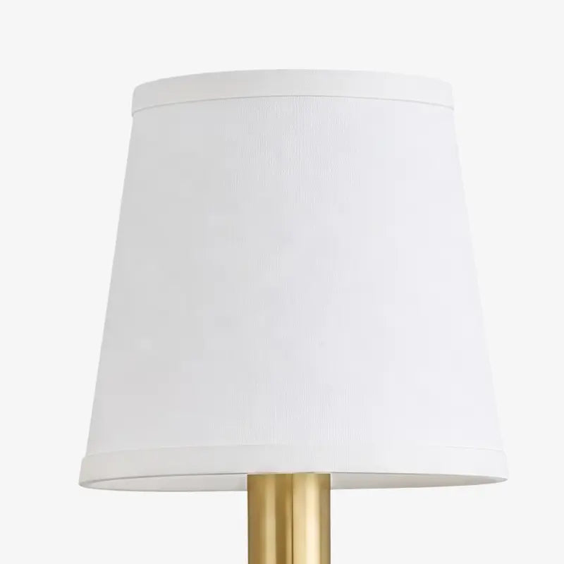 Close-up of the white fabric lampshade texture and trim