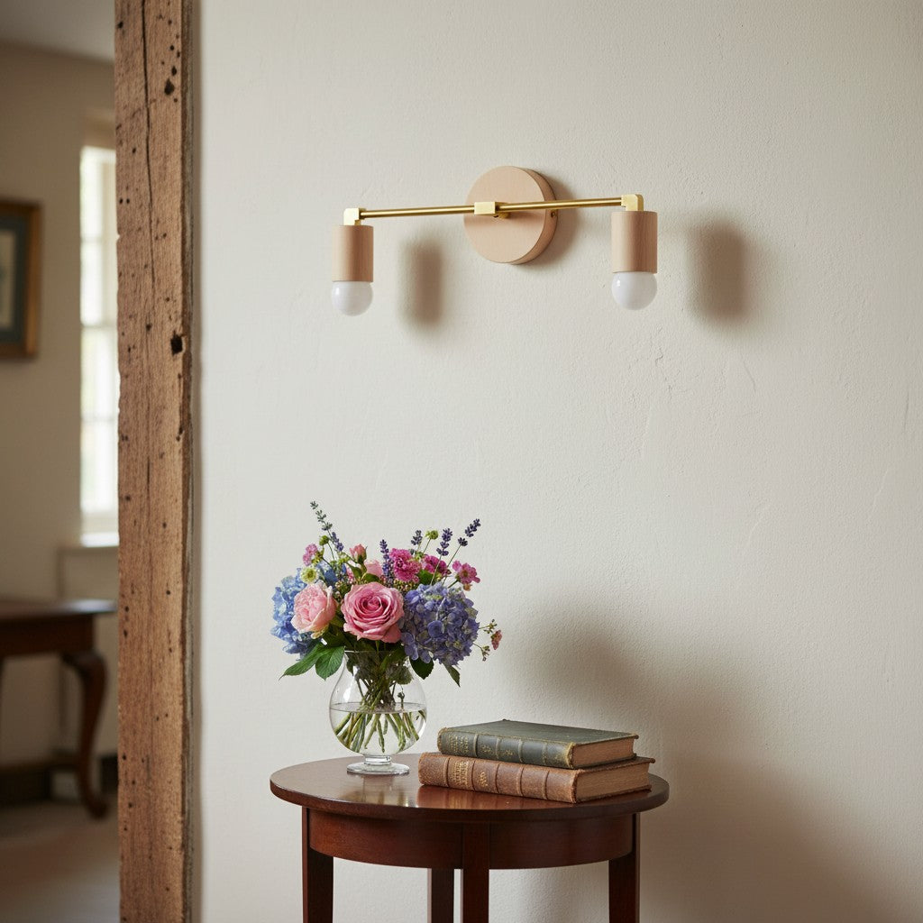 Mobilux Line Wood and Vanity Light - Bohemian Bathroom Lighting Fixture