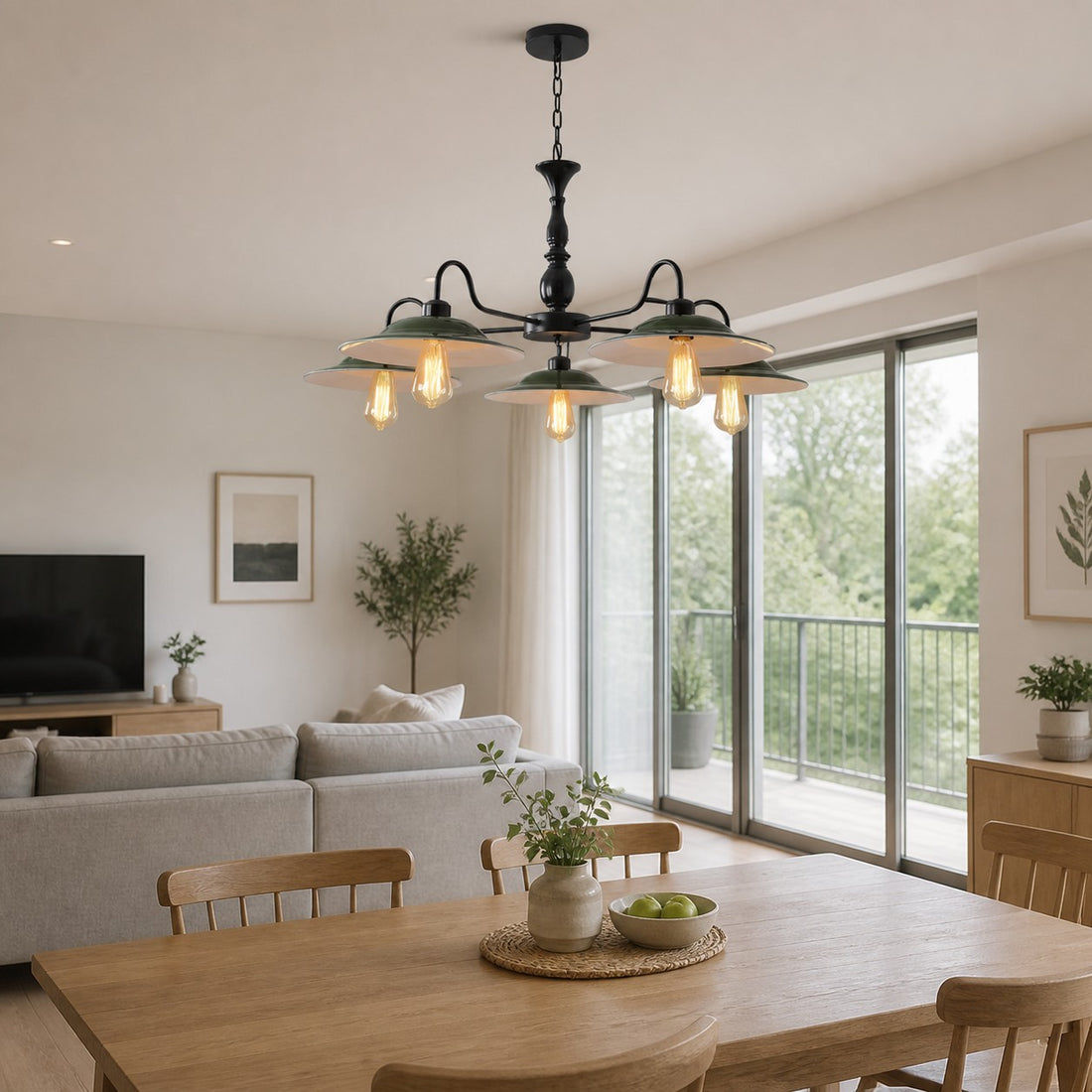 Green Enamel Industrial Chandelier