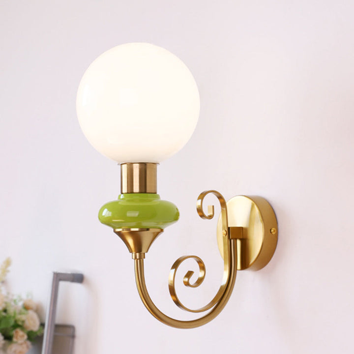 Retro Glass Wall Lamp - Single Ball Light French Style for Hallway