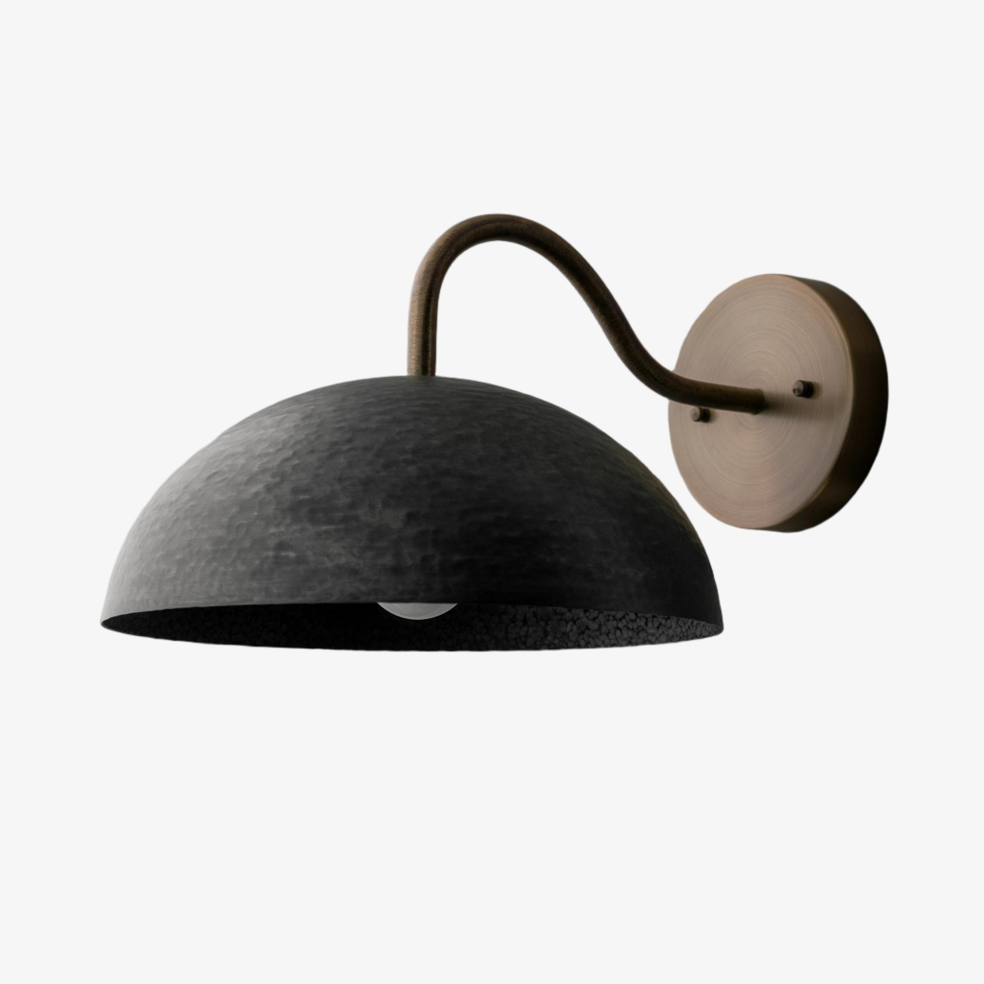 Curva Metal Industrial Wall Sconce - Curved Brass Arm - Hammered Dome Light Fixture