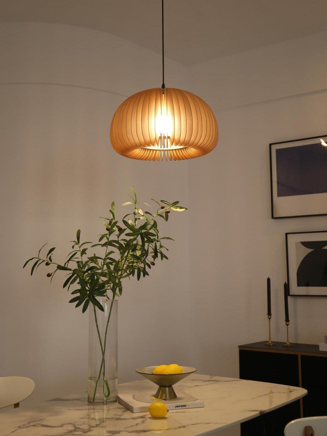 Rounded Wood Slat Swag Pendant Light