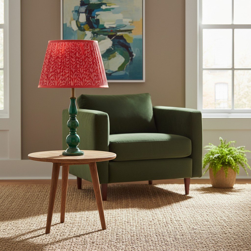 Grainora Table Lamp with Wooden Grain Base – Fabric Lampshade for Living Rooms