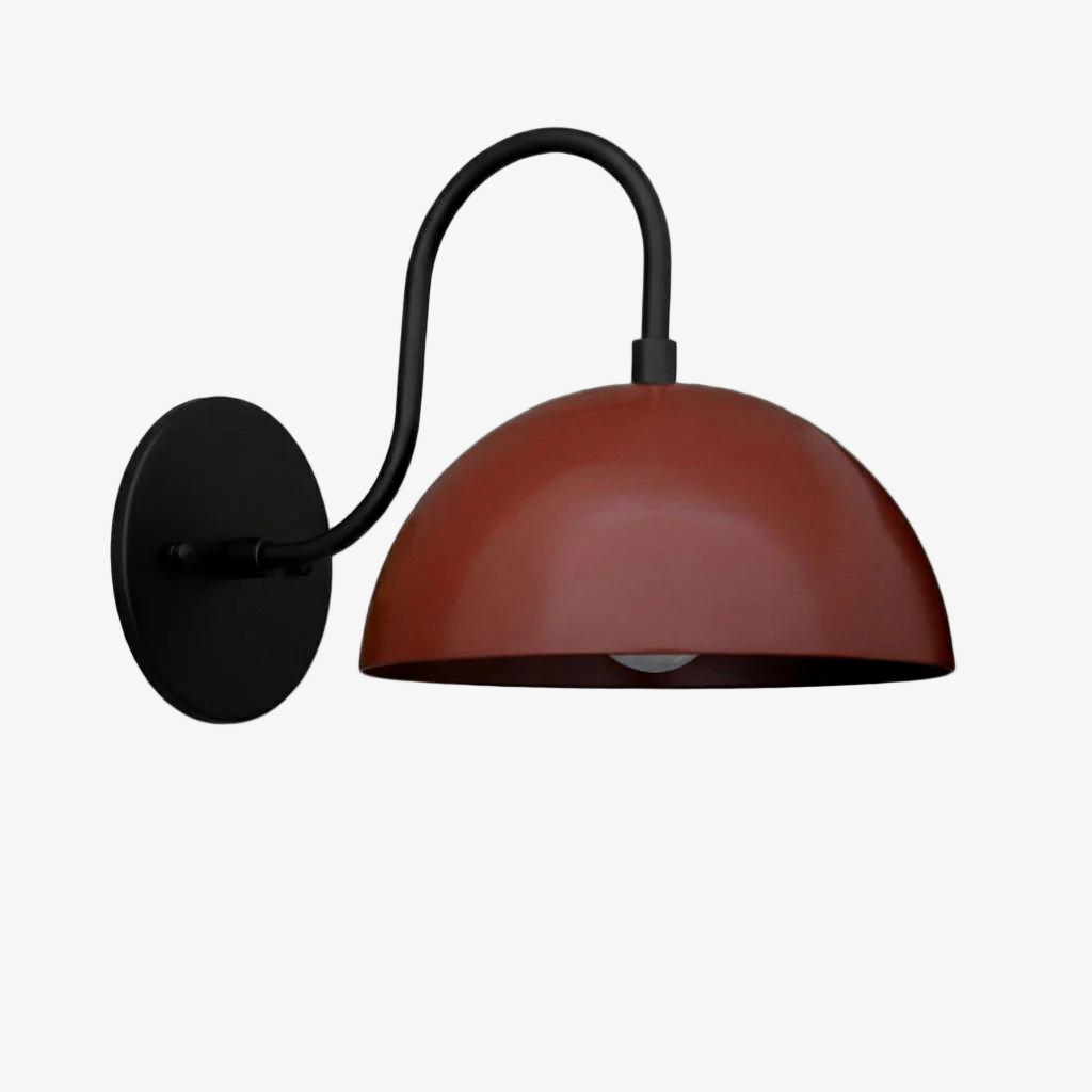 Curva Metal Industrial Wall Sconce - Curved Brass Arm - Hammered Dome Light Fixture