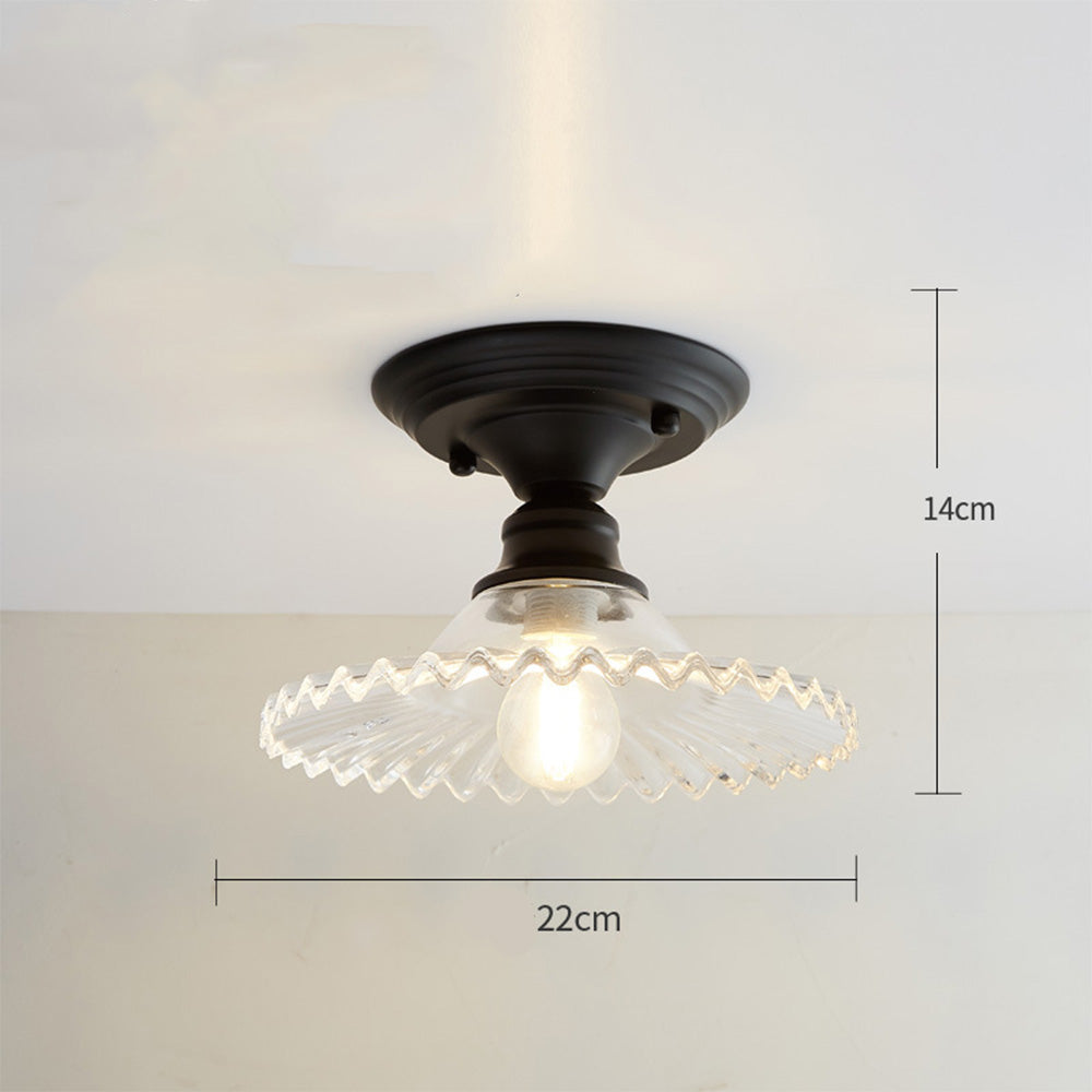 Simple Semi Flush Ceiling Light - Brass Glass Fixture for Hallway