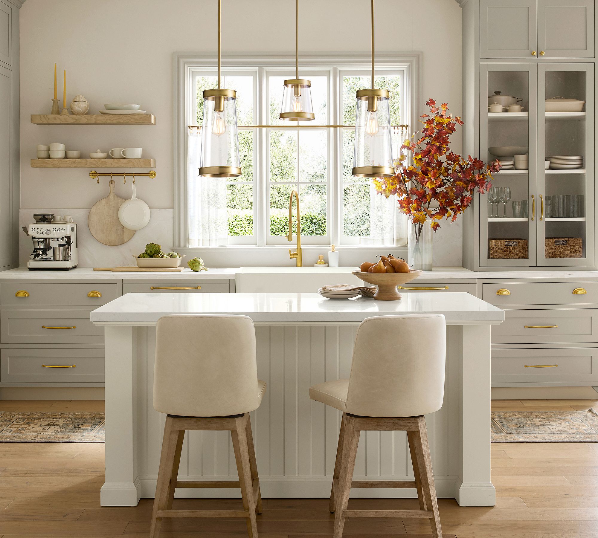 Driscoll Brass Drum Pendant Light - Vintage Glass Iron Lamp for Kitchen