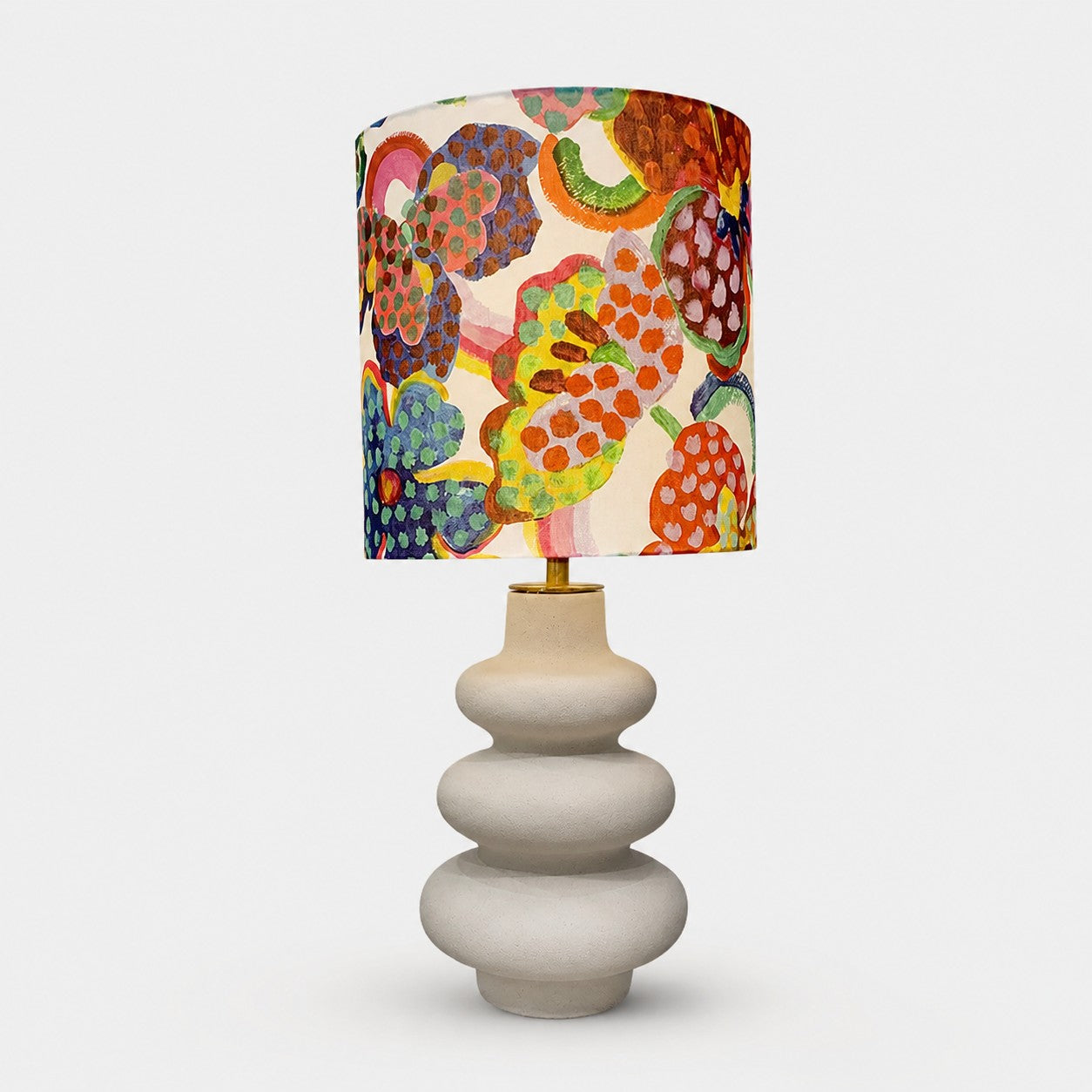 Sculptural floral fabric shade ceramic table lamp front view