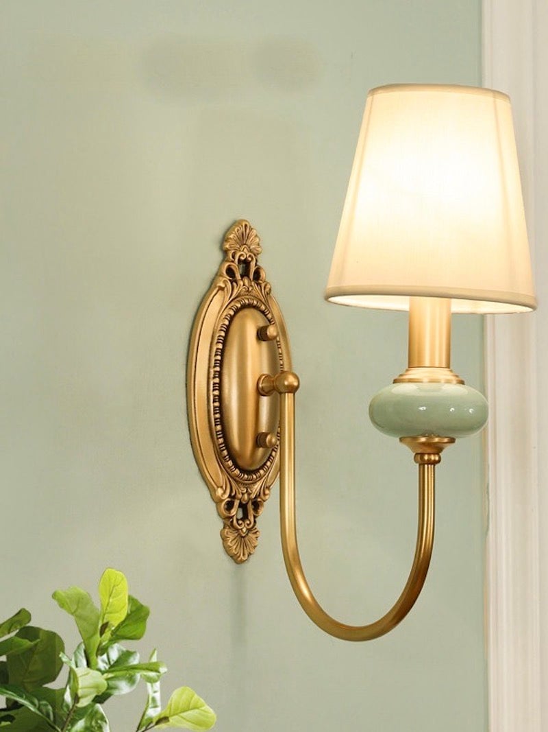 Classic Fabric Shade Sconce - Ceramic Wall Light for Hallway or Bedroom