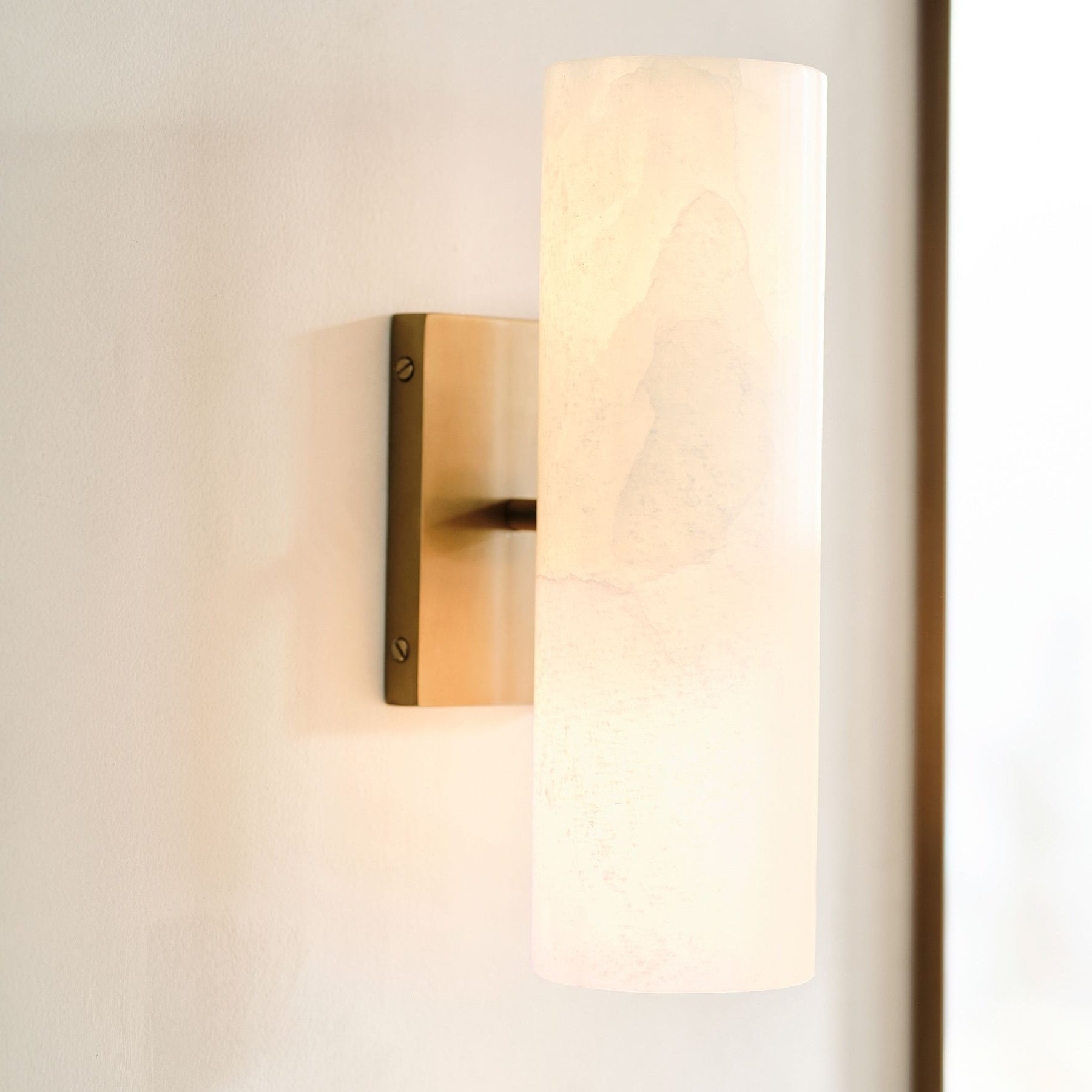 Wolvina Natural Marble Tube Sconce with Sleek Metal Details